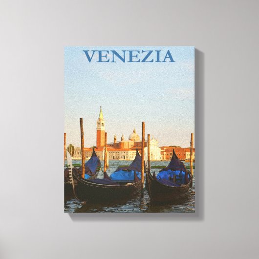 ヴェネツィアイタリアゴンドラレトロヴィンテージ旅行ポスター キャンバスプリント (正面)