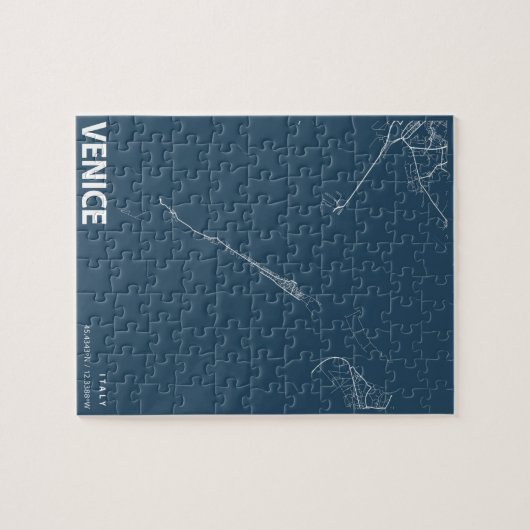 ヴェネツィアイタリアミニマリストシティマップラインアートinブルー ジグソーパズル (横)