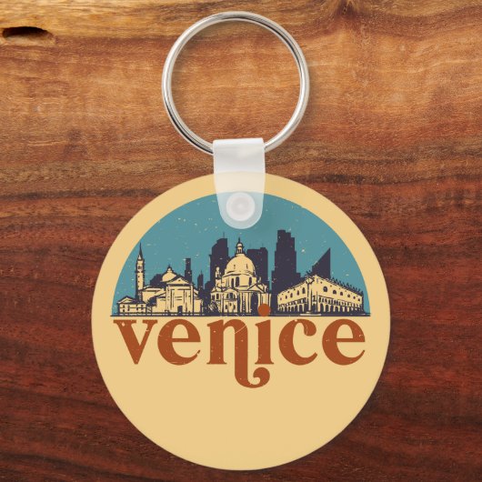 ヴェネツィアイタリアレトロシティスカイラインシティスケープアート キーホルダー (正面)