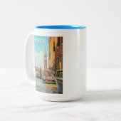 ヴェネツィアイタリアヴィンテージ旅行ポスター ツートーンマグカップ (正面左)
