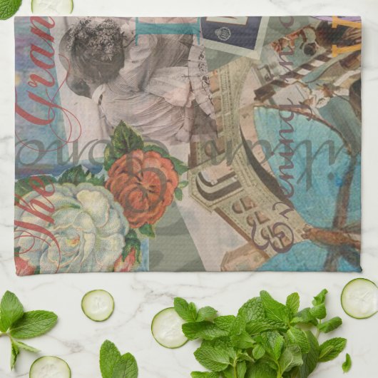 ヴェネツィアイタリア旅行ヴィンテージアカラフルート キッチンタオル (折り畳み)