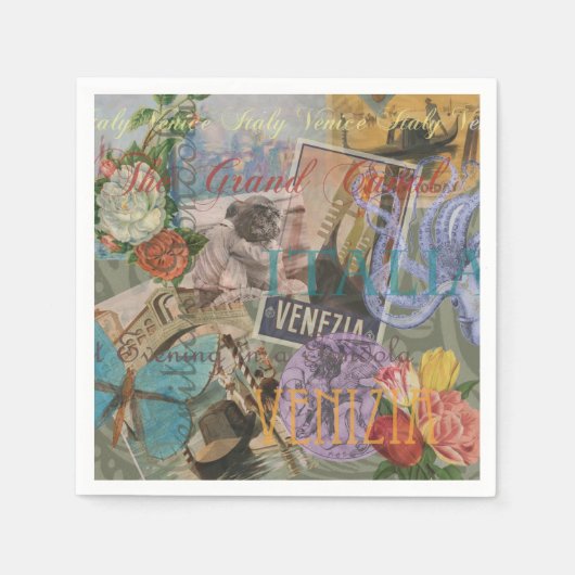 ヴェネツィアイタリア旅行ヴィンテージアカラフルート スタンダードカクテルナプキン (正面)