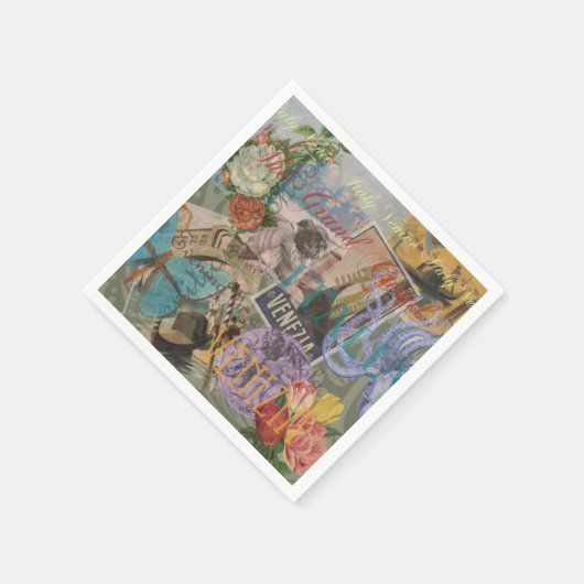 ヴェネツィアイタリア旅行ヴィンテージアカラフルート スタンダードカクテルナプキン (角)