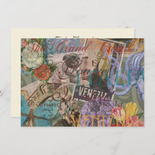 ヴェネツィアイタリア旅行ヴィンテージアカラフルート 招待状 (正面/裏面)