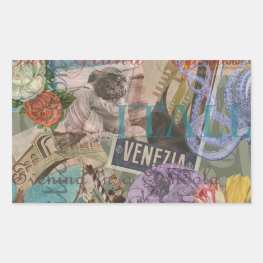 ヴェネツィアイタリア旅行ヴィンテージアカラフルート 長方形シール (正面)