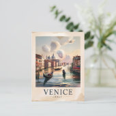 ヴェネツィアイタリア旅行ヴィンテージウォーターカラーグランドカナル ポストカード (スタンド正面)