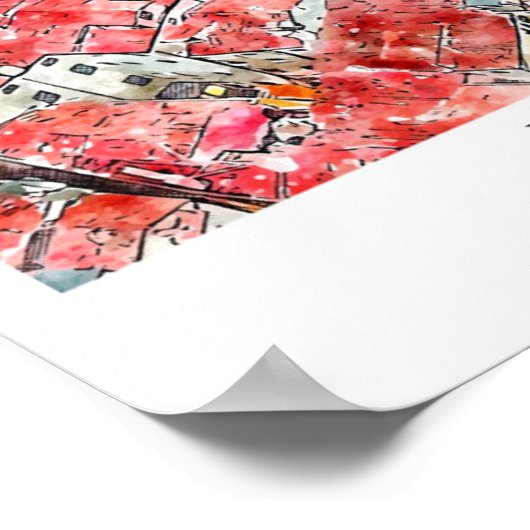 ヴェネツィアイタリア旅行水の色のスケッチ手描き ポスター (角)