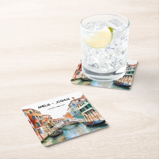 ヴェネツィアイタリア水の色の結婚スカイライン スクエアペーパーコースター (インサイチュ)