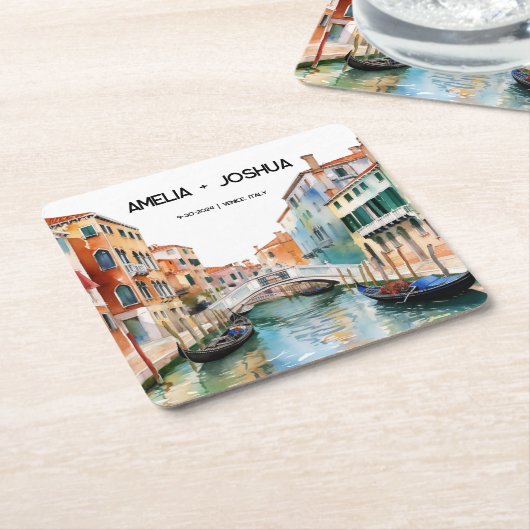 ヴェネツィアイタリア水の色の結婚スカイライン スクエアペーパーコースター (アングル)