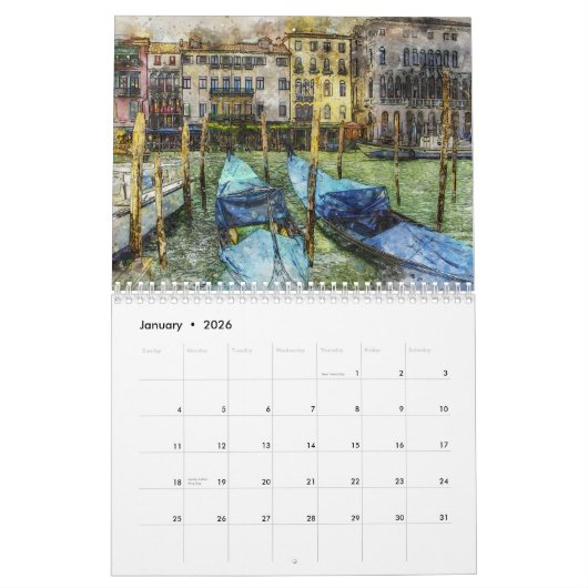 ヴェネツィアイタリア2025 カレンダー (1月 2026)