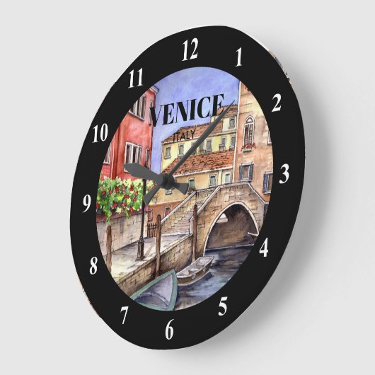 ヴェネツィアイタリア – ペン&ウォッシュウォーター絵画カラー ラージ壁時計 (傾斜)