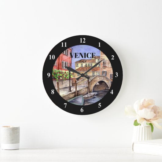 ヴェネツィアイタリア – ペン&ウォッシュウォーター絵画カラー ラージ壁時計 (ホーム)