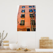 ヴェネツィアカナルリビング窓窓敷居フラワーフォト ポスター (キッチン)