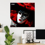 ヴェネツィアカラフルカーニバル伝統的レッドマスク ポスター (ホームオフィス)