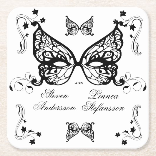 ヴェネツィアカーニバルマスクビクトリアンフラ華美リッシュ スクエアペーパーコースター (正面)