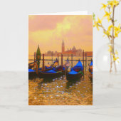 ヴェネツィアグランドカナル&ゴンドライタリア旅行アートワーク カード (黄色い花)
