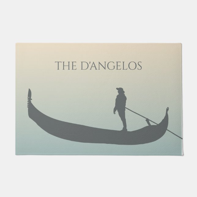 ヴェネツィアゴンドラシルエットアットサンセットパーソナライズされた ドアマット (正面)