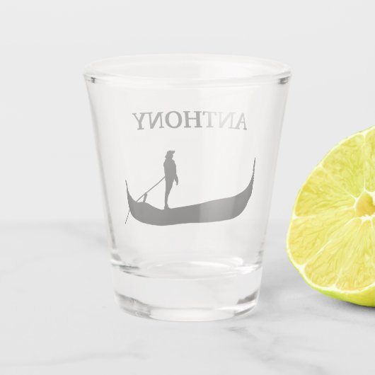 ヴェネツィアゴンドラシルエットブラックパーソナライズされた ショットグラス (裏面)
