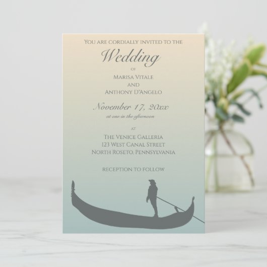 ヴェネツィアゴンドラシルエット結婚アットサンセット 招待状 (スタンド正面)