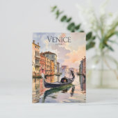 ヴェネツィアゴンドラライドウォーターカラーカナルカラフル ポストカード (スタンド正面)