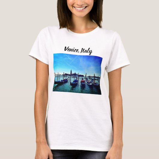 ヴェネツィアゴンドラ船イタリアブルースカイ Tシャツ (正面)