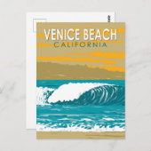 ヴェネツィアビーチカリフォルニアトラベルアートヴィンテージ ポストカード (正面/裏面)