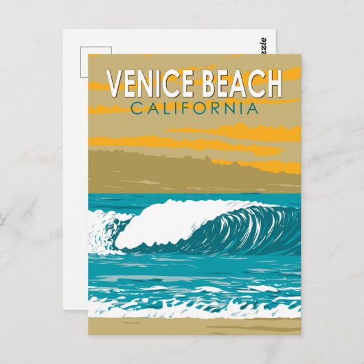 ヴェネツィアビーチカリフォルニアトラベルアートヴィンテージ ポストカード (正面/裏面)
