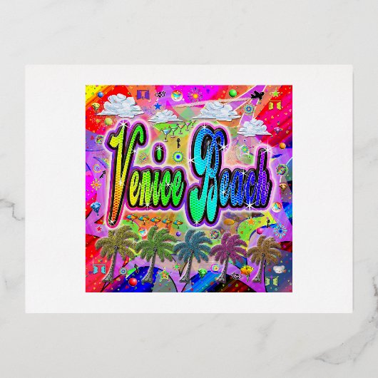 ヴェネツィアビーチビスタ表現ハガキ 箔シーズンポストカード (正面)