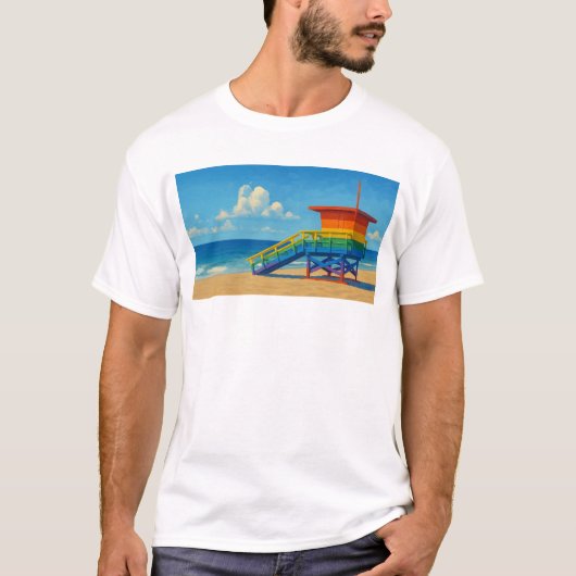 ヴェネツィアビーチレインボーライフガードスタンド Tシャツ (正面)