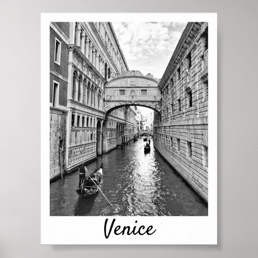 ヴェネツィアブリッジため息の白黒とゴンドラ ポスター (正面)
