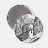 ヴェネツィアブリッジため息の白黒とゴンドラ マグネット (正面/裏面)