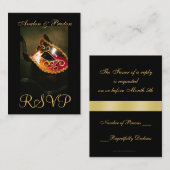 ヴェネツィアン・マスカレード・マスクの出欠確認 ウェディングカード エンクロージャーカード (正面/裏面)