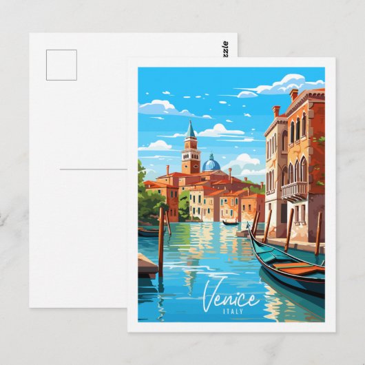ヴェネツィアヴィンテージトラベルプレイスイラストレーション ポストカード (正面/裏面)