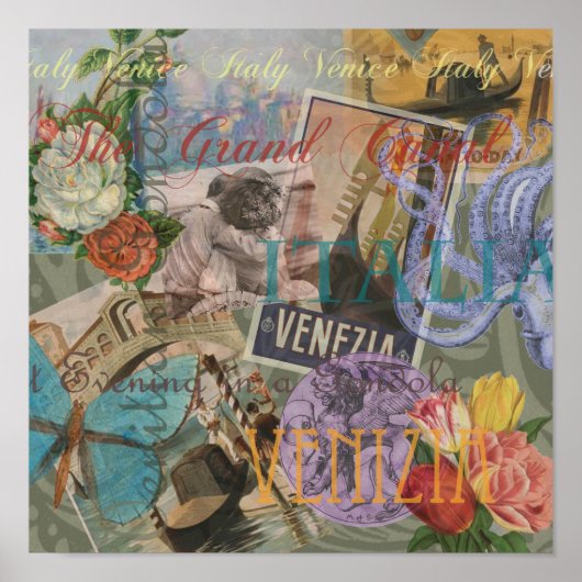 ヴェネツィアヴィンテージトレンディーイタリアトラベルコラージュ ポスター (正面)