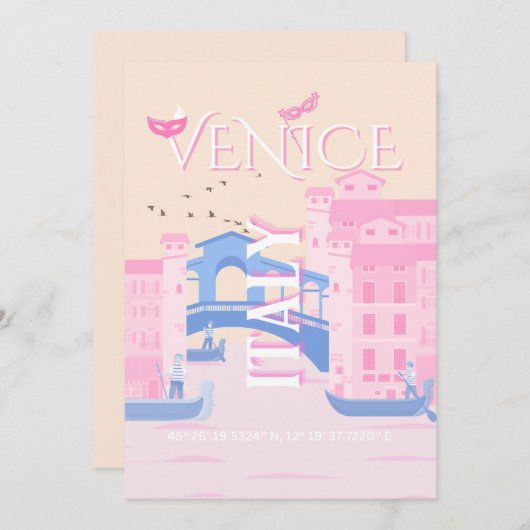 ヴェネツィア旅行アート，イタリア，旅行アート，ピンク シーズンカード (正面/裏面)