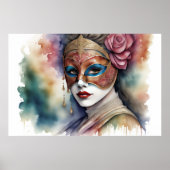 ヴェネツィア絵画マスクを着た水彩女性 ポスター (正面)