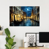ヴェネツィア運河の夜、油絵 |愛 ポスター (ホームオフィス)
