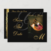 ヴェネツィア金ゴールド仮装マスク日付はがきを保存 案内ポストカード (正面/裏面)