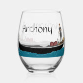 ヴェネツィア、イタリアのゴンドラとゴンドラパーソナライズされたー ステムなしワイングラス (正面)