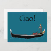 ヴェネツィア、イタリアゴンドラとゴンドラティール(緑がかった色)ブルーチャオ ポストカード (正面/裏面)