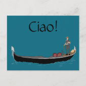 ヴェネツィア、イタリアゴンドラとゴンドラティール(緑がかった色)ブルーチャオ ポストカード (正面)