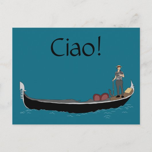 ヴェネツィア、イタリアゴンドラとゴンドラティール(緑がかった色)ブルーチャオ ポストカード (正面)