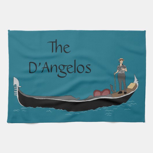 ヴェネツィア、イタリアゴンドラとゴンドラティール(緑がかった色)ブルー キッチンタオル (横)