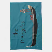 ヴェネツィア、イタリアゴンドラとゴンドラティール(緑がかった色)ブルー キッチンタオル (縦)