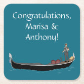 ヴェネツィア、イタリアゴンドラとゴンドラティール(緑がかった色)ブルー スクエアペーパーコースター (正面)