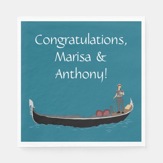 ヴェネツィア、イタリアゴンドラとゴンドラティール（緑がかった色）ブルー スタンダードランチョンナプキン (正面)