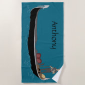 ヴェネツィア、イタリアゴンドラとゴンドラティール(緑がかった色)ブルー ビーチタオル (正面)