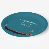 ヴェネツィア、イタリアゴンドラとゴンドラティール(緑がかった色)ブルー ペーパープレート (アングル)