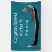 ヴェネツィア、イタリアゴンドラとゴンドラティール(緑がかった色)ブルー 横断幕 (縦)