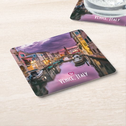 ヴェネツィア、イタリア風光明媚な運河とヴェネツィア建築 スクエアペーパーコースター (アングル)